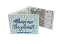 A Mah Jong card game booklet or card pack shown open on a white background, with the front cover reading “Where are the jokers?!” and the subtitle “National Mah Jong League Card.” The cover has a mint green and white striped pattern with blue cartoon jokers and text.